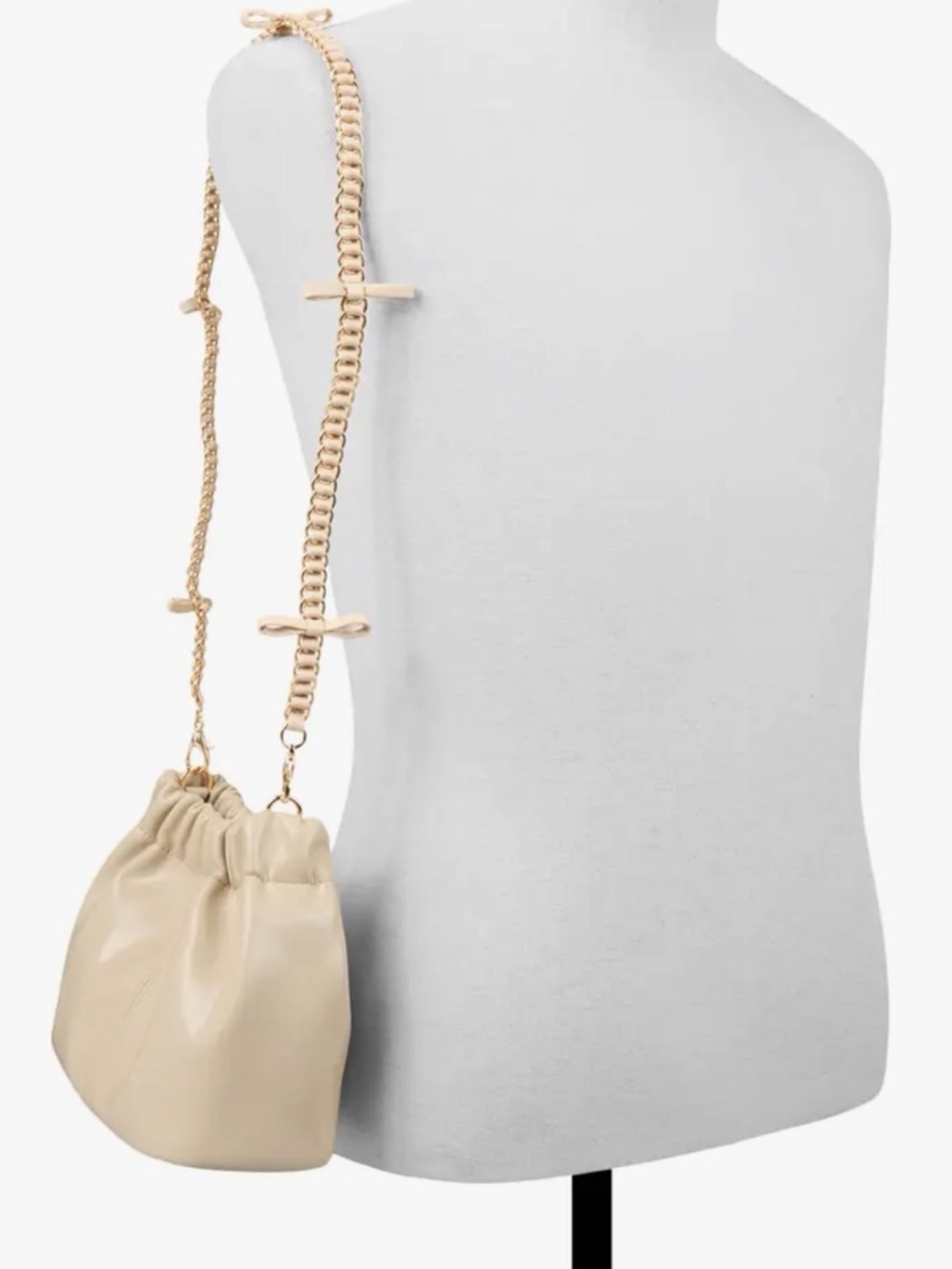 Bucket Shoulder BAG Cream Bows Gold Chain REMOVABLE Strap converts to CLUTCH